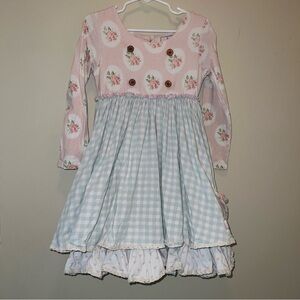 Sweethoney Play Condition Pink Floral & Blue Gingham Long-Sleeve Girls Dress